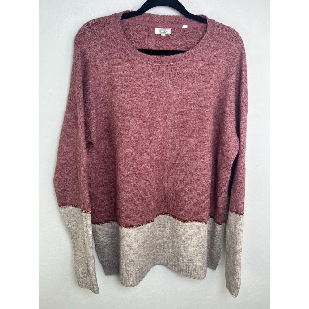 Fat Face Womens 14‎ Pink Beige Knit Color Block Sweater Jumper Casual Relax